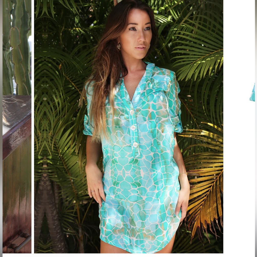 Sophia Alexia Aqua Pebbles Beach Shirt